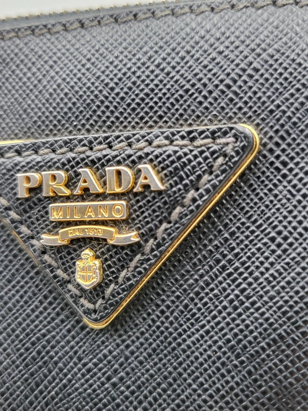 PRADA Black Saffiano Galleria Lux Leather Double Zip Medium Tote Bag,Auth w/COA.